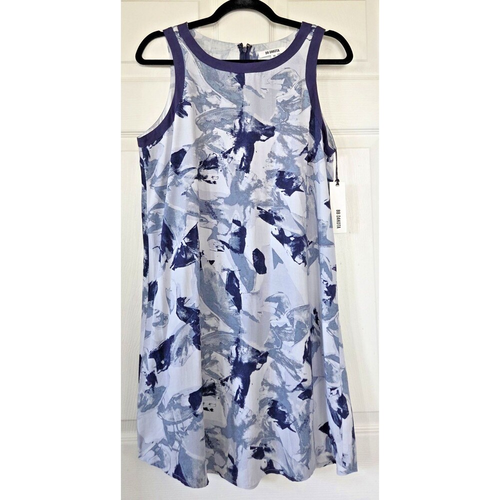 BB DAKOTA Blue Abstract Print Sleeveless Swing Dress Women's Size M NWT